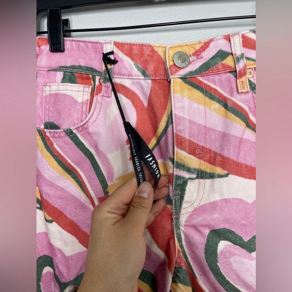 River Island NWT 90s tie back straight jeans in pink Heart print Sz 10 Grunge - Picture 6 of 11